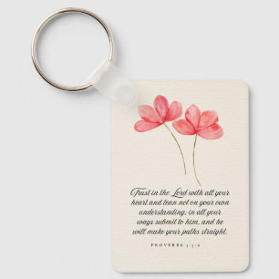 Sprüche 3:5–6 Vertraue auf den Herrn Rosa Floral Schlüsselanhänger