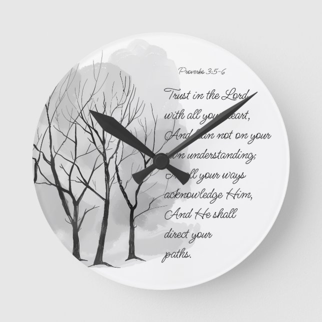 Sprüche 3:5-6 Vertraue auf den Herrn Runde Wanduhr (Vorderseite)