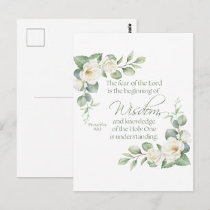 Sprüche 9:10 Eukalyptus Weiße Rosen Salbeigrün Postkarte