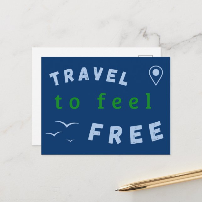 Spruchmotiv: Travel to feel free Postkarte (Vorderseite/Rückseite Beispiel)