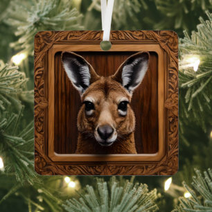 "Sprung der Natur: Ein Känguru-Holzprint" Ornament Aus Metall