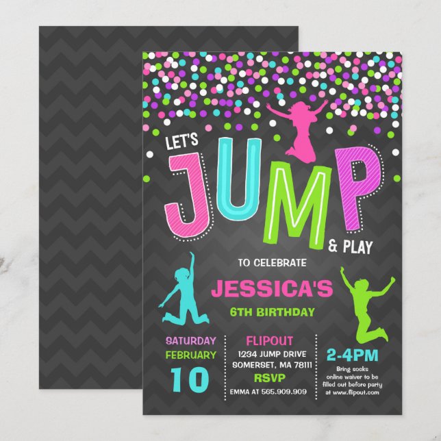 Sprung Geburtstag Einladung Jump Trampolin Party (Vorne/Hinten)