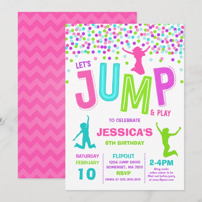 Sprung Geburtstag Einladung Jump Trampolin Party (Vorne/Hinten)