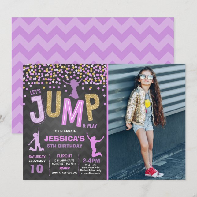 Sprung Geburtstag Einladung Jump Trampolin Party (Vorne/Hinten)