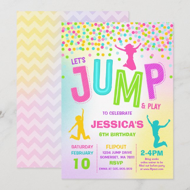Sprung Geburtstag Einladung Jump Trampolin Party (Vorne/Hinten)