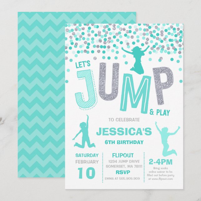 Sprung Geburtstag Einladung Jump Trampolin Party (Vorne/Hinten)