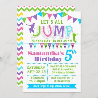 Sprung Geburtstag Trampolin Bob Haus rosa Party Einladung