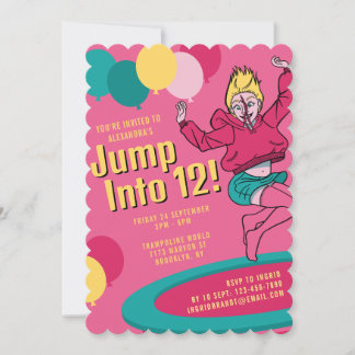 Sprung in 12 Niedliche Trampolin Girl 13. Geburtst Einladung