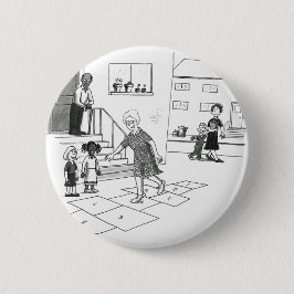 Sprünge der älteren Frau, die Hopse mit Kindern Button