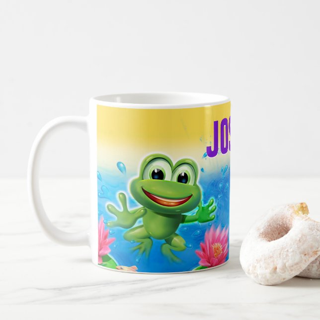 Sprungfrosch Party individuelle Name Keramik Tasse (Mit Donut)