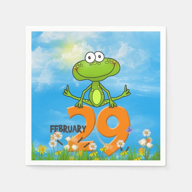 Sprungjahr Frosch springt über 29 Zahl Serviette (Vorderseite)