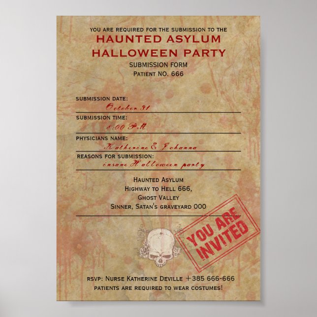 Spuk Asyl-Halloween-Party Poster (Vorne)