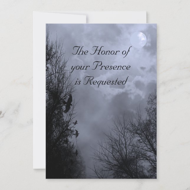 Spuk blauer Himmel mit Ravens Wedding Einladung (Vorderseite)