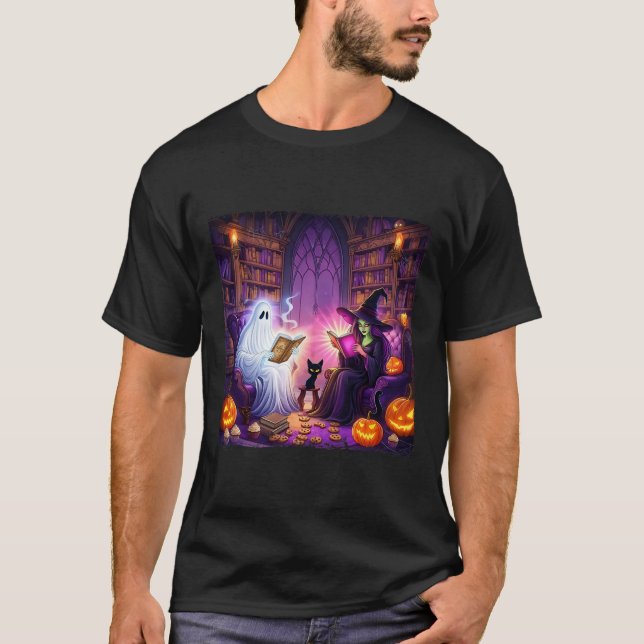 Spuk Bookstore Halloween Retro Booklet Witch Bo T-Shirt (Vorderseite)
