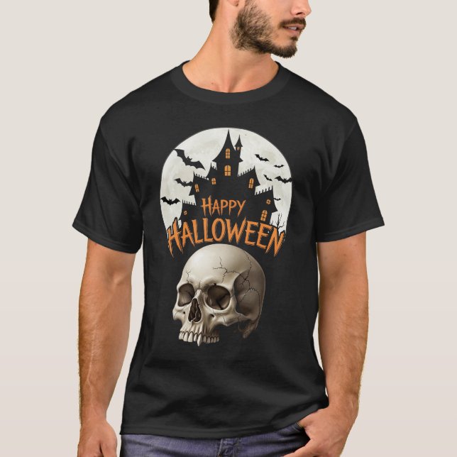 Spuk Burg Skull Halloween T-Shirt (Vorderseite)
