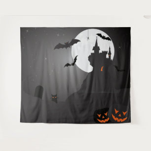 Spuk Burg Vollmond Halloween Foto Hintergrund Wandteppich