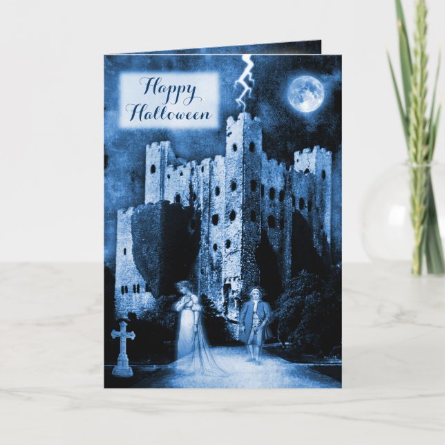Spuk Castle Gothic Happy Halloween Karte (Vorderseite)