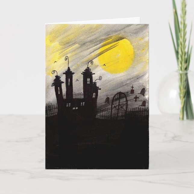 Spuk Cemetary Watercolor Halloween Card Karte (Vorderseite)