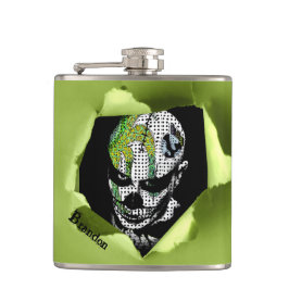 Spuk Clown durch geklatschtes Loch gezeigt Flachmann