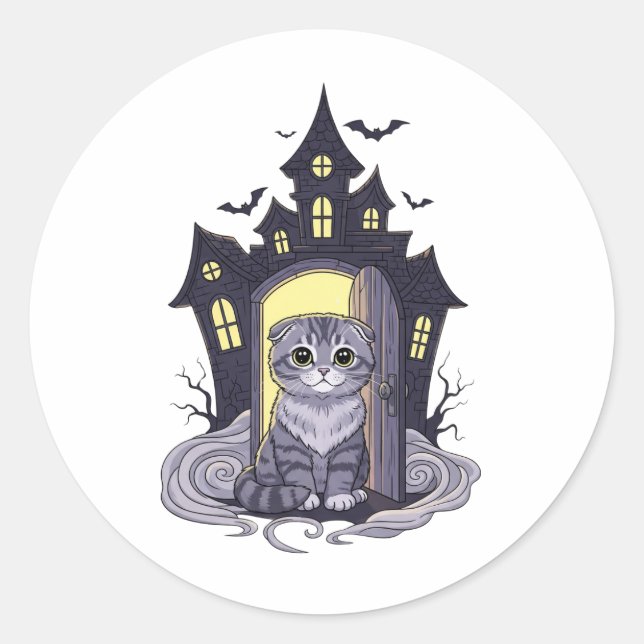 Spuk Falten Haus - schottisches Falten KatzenHallo Runder Aufkleber (Vorderseite)