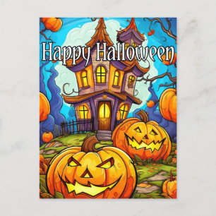 Spuk Festhaus   Frohe Halloween Postkarte