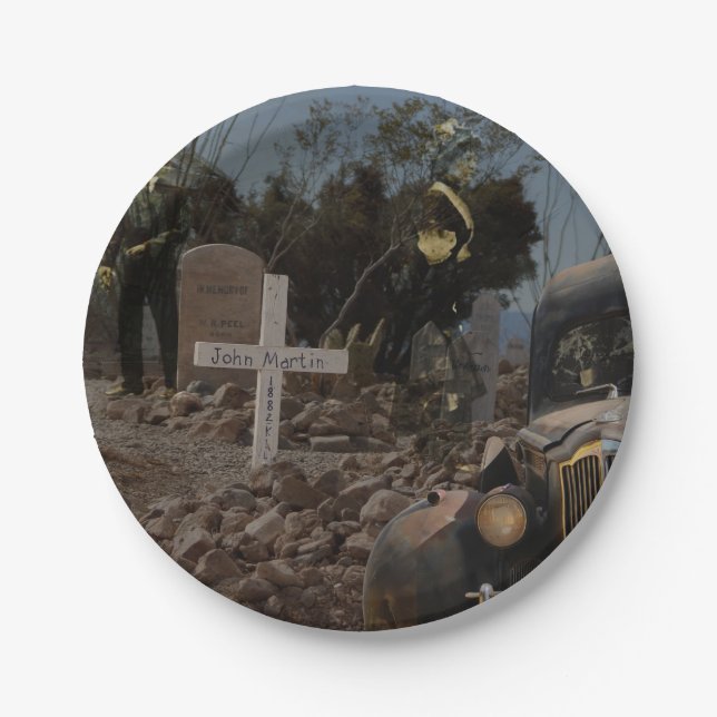 Spuk Friedhof im Grabstein Pappteller (Vorderseite)