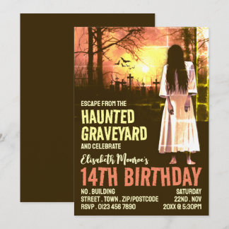 Spuk Friedhof Thema Escape Room Geburtstagsparty Einladung
