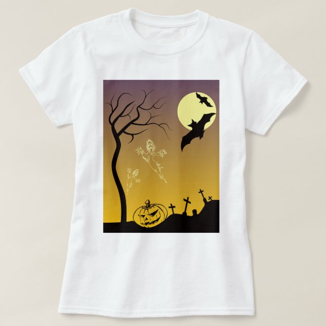 Spuk Friedhofsszene, Halloween T-Shirt (Design vorne)