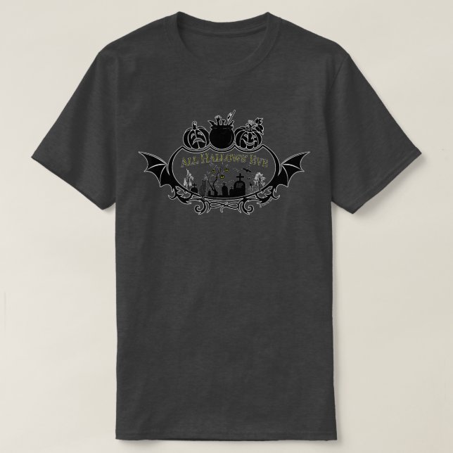 Spuk Friedhofszene mit Jackolanterns Cauldro T-Shirt (Design vorne)