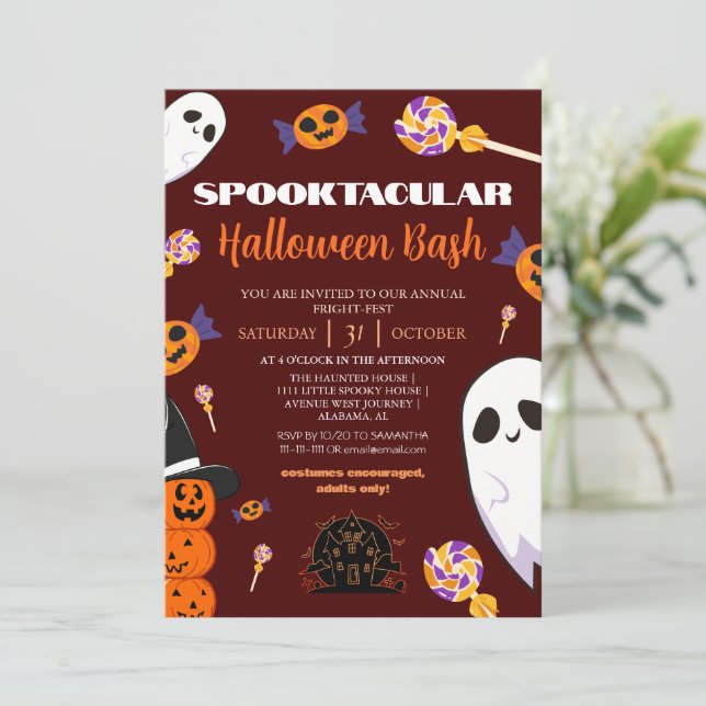 Spuk Halloween-Bash-Party von Boo Einladung (Stehend Vorderseite)