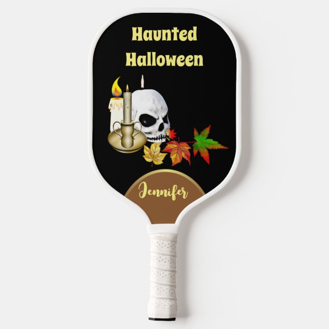 Spuk Halloween Candle Spooky Skull Maple-Blätter Pickleball Schläger (Rückseite)