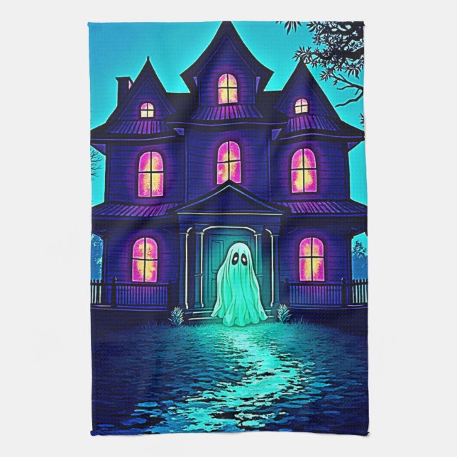 Spuk Halloween-Ghost-House-Design Geschirrtuch (Vertikal)