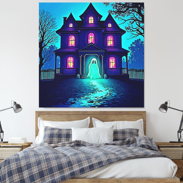 Spuk Halloween-Ghost-House-Design Leinwanddruck (Insitu (Schlafzimmer))