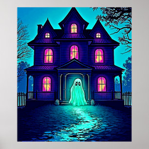 Spuk Halloween-Ghost-House-Design Poster