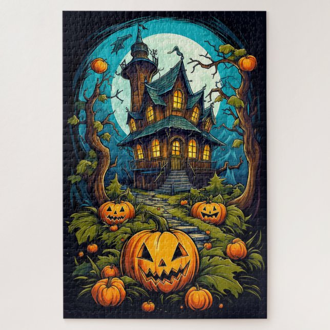 Spuk Halloween-Haus nach Dunkelheit Puzzle (Vertikal)