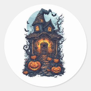 Spuk Halloween House mit Pumpkins - Spooky Runder Aufkleber