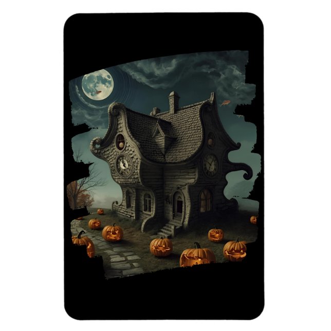 Spuk Halloween House mit Pumpkins und Vollmond Magnet (Vertikal)