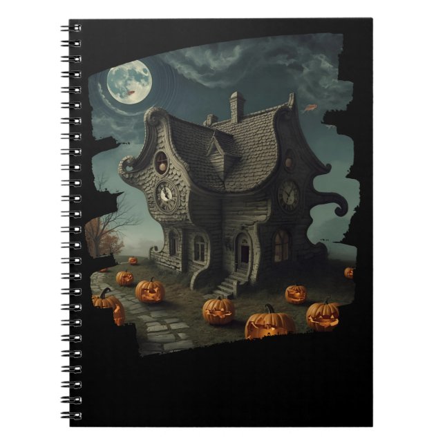 Spuk Halloween House mit Pumpkins und Vollmond Notizblock (Vorderseite)