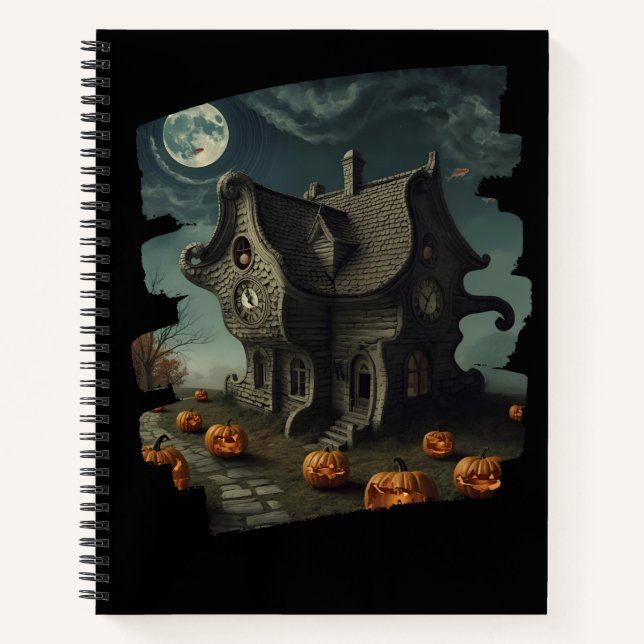 Spuk Halloween House mit Pumpkins und Vollmond Notizbuch (Vorderseite)