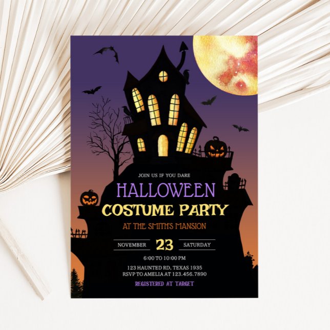 Spuk Halloween-KostümParty Einladung (Haunted House Halloween Costume Party Invitation)