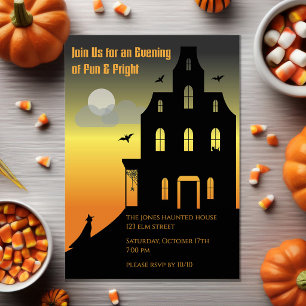 Spuk Halloween-Party in Schwarz und Orange Einladung