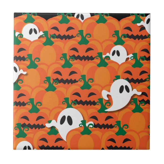 Spuk Halloween-Pumpkin-Patchghosts Fliese (Vorderseite)