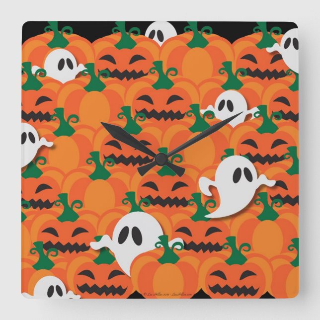 Spuk Halloween-Pumpkin-Patchghosts Quadratische Wanduhr (Vorderseite)