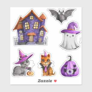 Spuk Halloween Stadt Lila Pumpkin Aufkleber