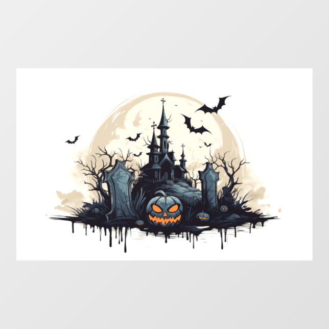 Spuk Halloween-Szene Fensteraufkleber (Blatt)