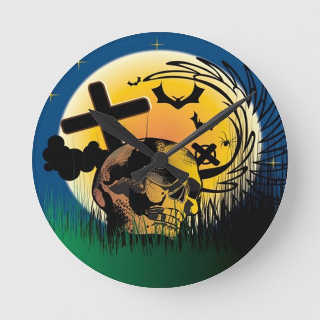 Spuk Halloween-Szene Runde Wanduhr (Vorderseite)