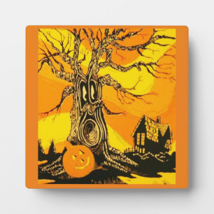 Spuk Halloween Tree Plaque mit Easel Fotoplatte