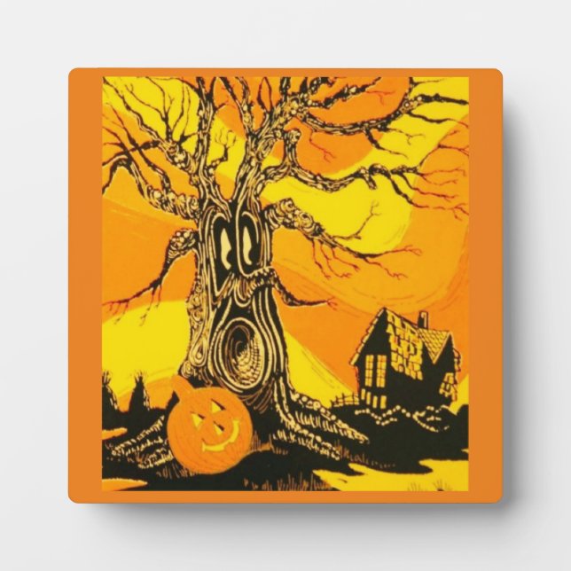 Spuk Halloween Tree Plaque mit Easel Fotoplatte (Vorderseite)