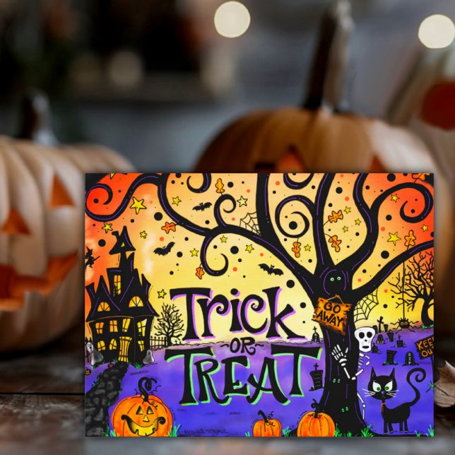 Spuk Halloween Trick oder Treat Postkarte (Von Creator hochgeladen)