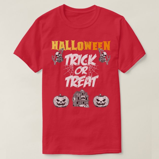 Spuk Halloween Trick oder Treat Pumpkins & Skel T-Shirt (Design vorne)